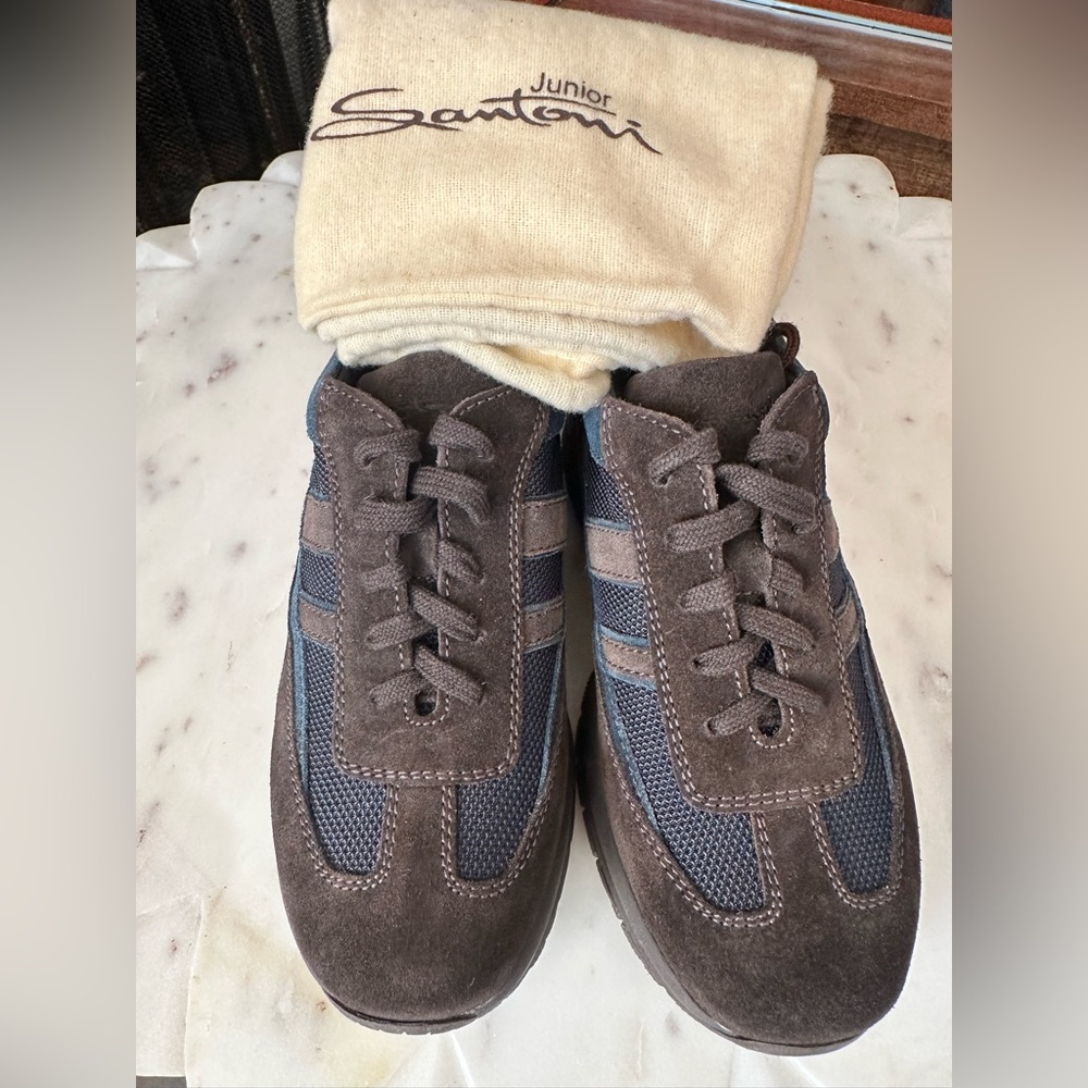 SANTONI Boys’ Suede Rounded Toe Sneakers